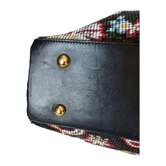 Whiting & Davis metal mesh shoulder bag floral print leather trim multicolor - Picture 13 of 16